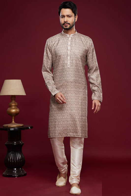 Digital Printed Brown Art Silk Kurta Pajama (NMK-7052) - Nihal Fashions