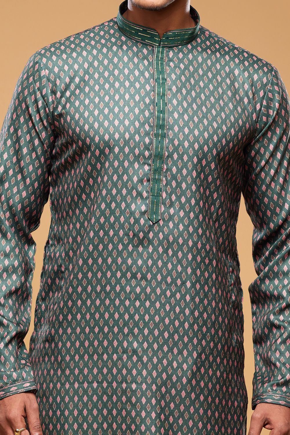 Digital Printed Dark Green Art Silk Kurta Pajama (NMK-7042) - Nihal Fashions