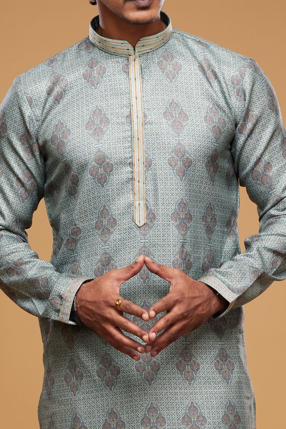 Digital Printed Green Art Silk Kurta Pajama (NMK-7058) - Nihal Fashions