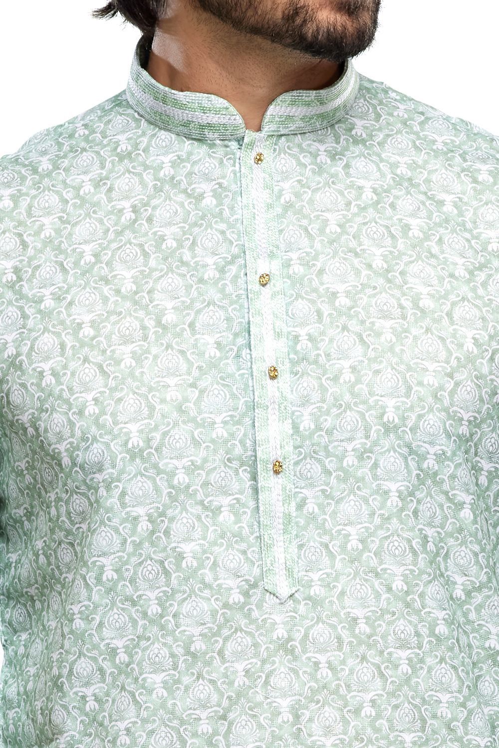 Digital Printed Green Cotton Kurta Pajama (NMK-7482) - Nihal Fashions