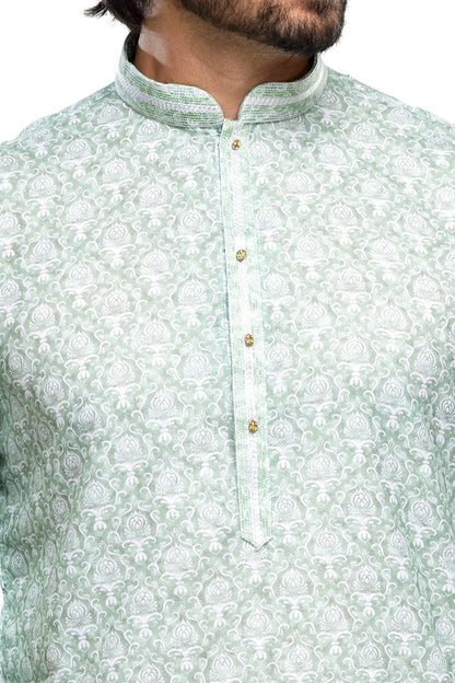 Digital Printed Green Cotton Kurta Pajama (NMK-7482) - Nihal Fashions