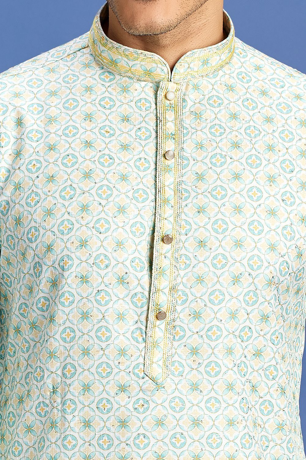 Digital Printed Green Cotton Kurta Pajama (NMK-7528) - Nihal Fashions
