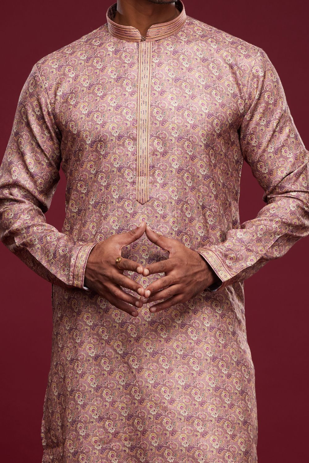 Digital Printed Light Purple Art Silk Kurta Pajama (NMK-7049) - Nihal Fashions