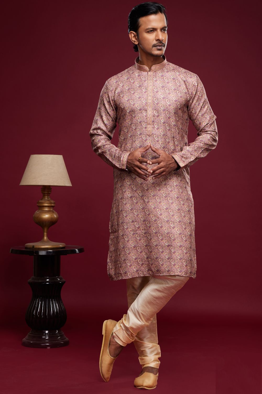 Digital Printed Light Purple Art Silk Kurta Pajama (NMK-7049) - Nihal Fashions