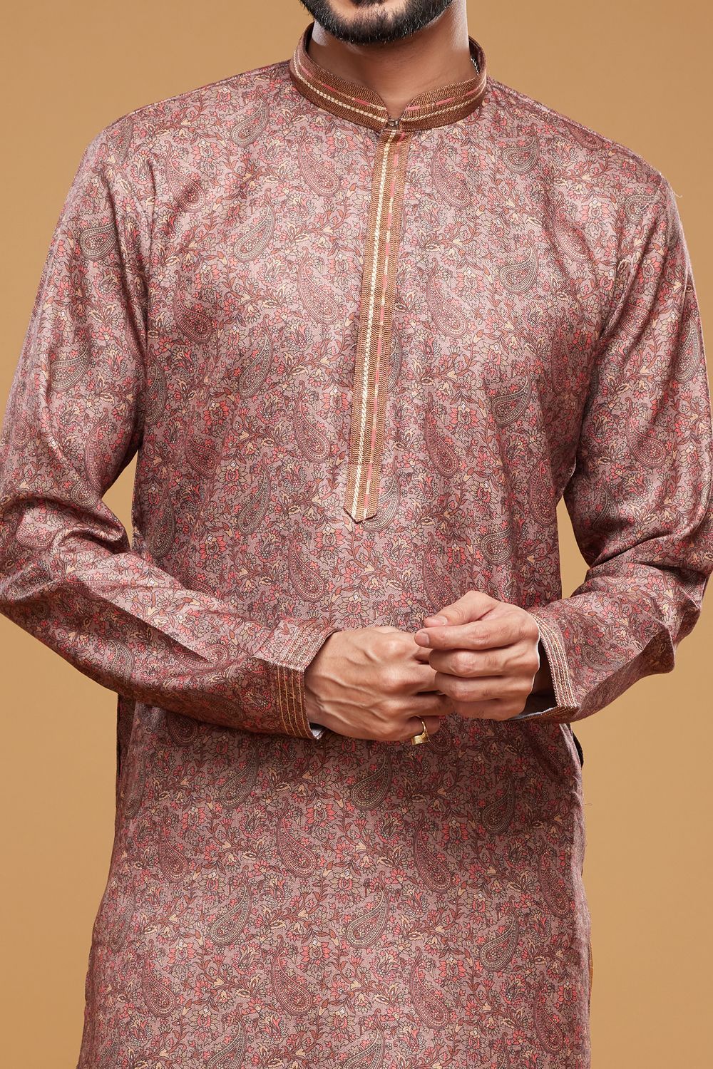 Digital Printed Maroon Art Silk Kurta Pajama (NMK-7045) - Nihal Fashions