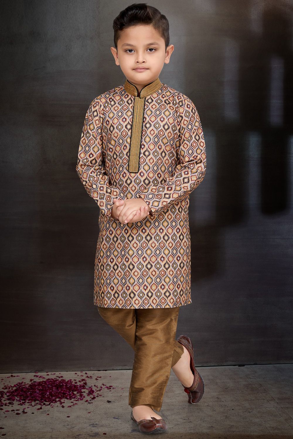 Digital Printed Multicoloured Boys Kurta Pajama (NKK-787) - Nihal Fashions