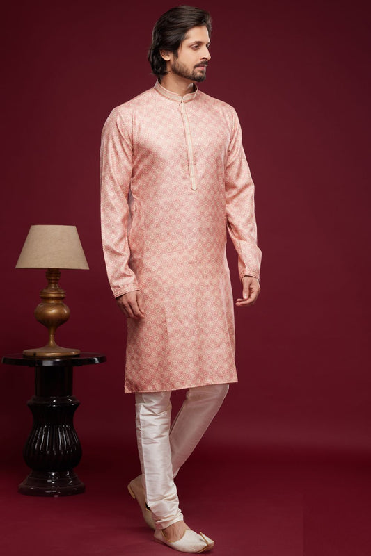 Digital Printed Pink Art Silk Kurta Pajama (NMK-7040) - Nihal Fashions
