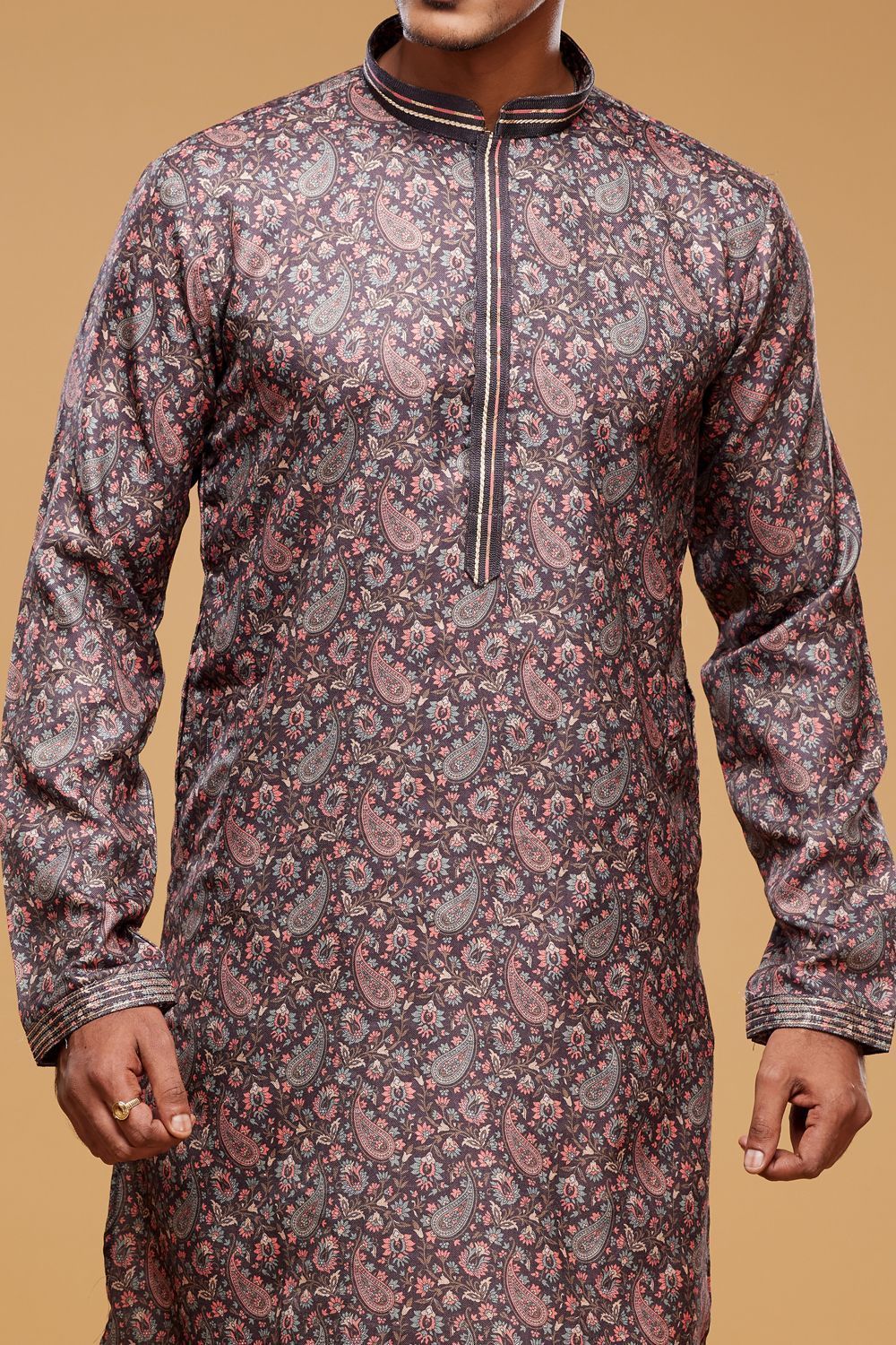 Digital Printed Purple Grey Art Silk Kurta Pajama (NMK-7048) - Nihal Fashions