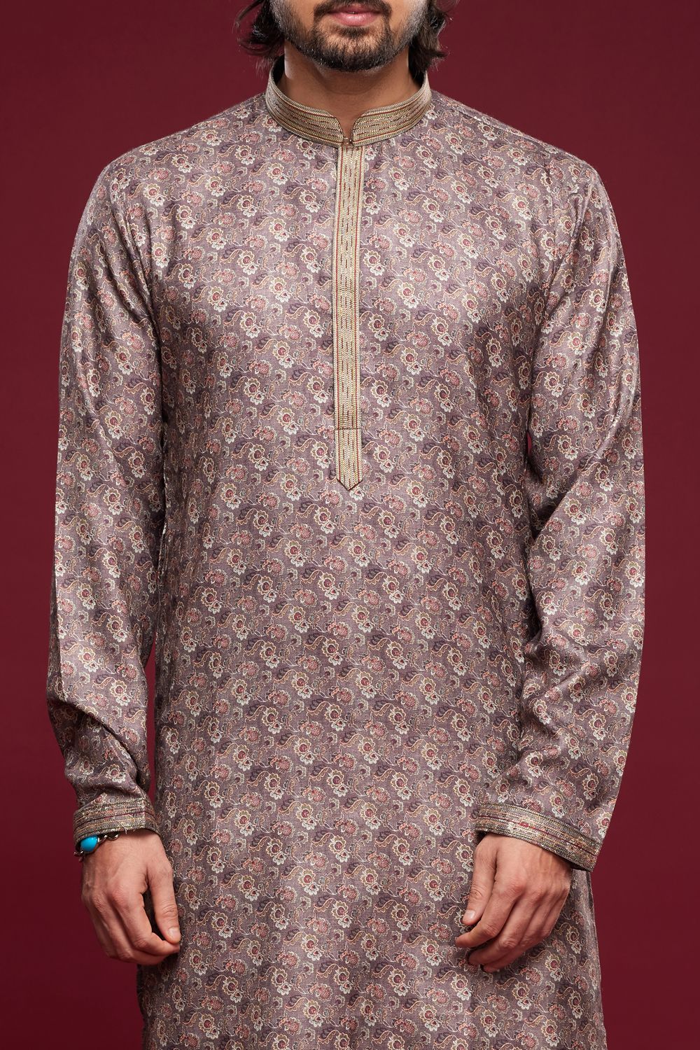 Digital Printed Purple Grey Art Silk Kurta Pajama (NMK-7050) - Nihal Fashions