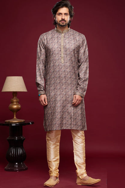Digital Printed Purple Grey Art Silk Kurta Pajama (NMK-7050) - Nihal Fashions