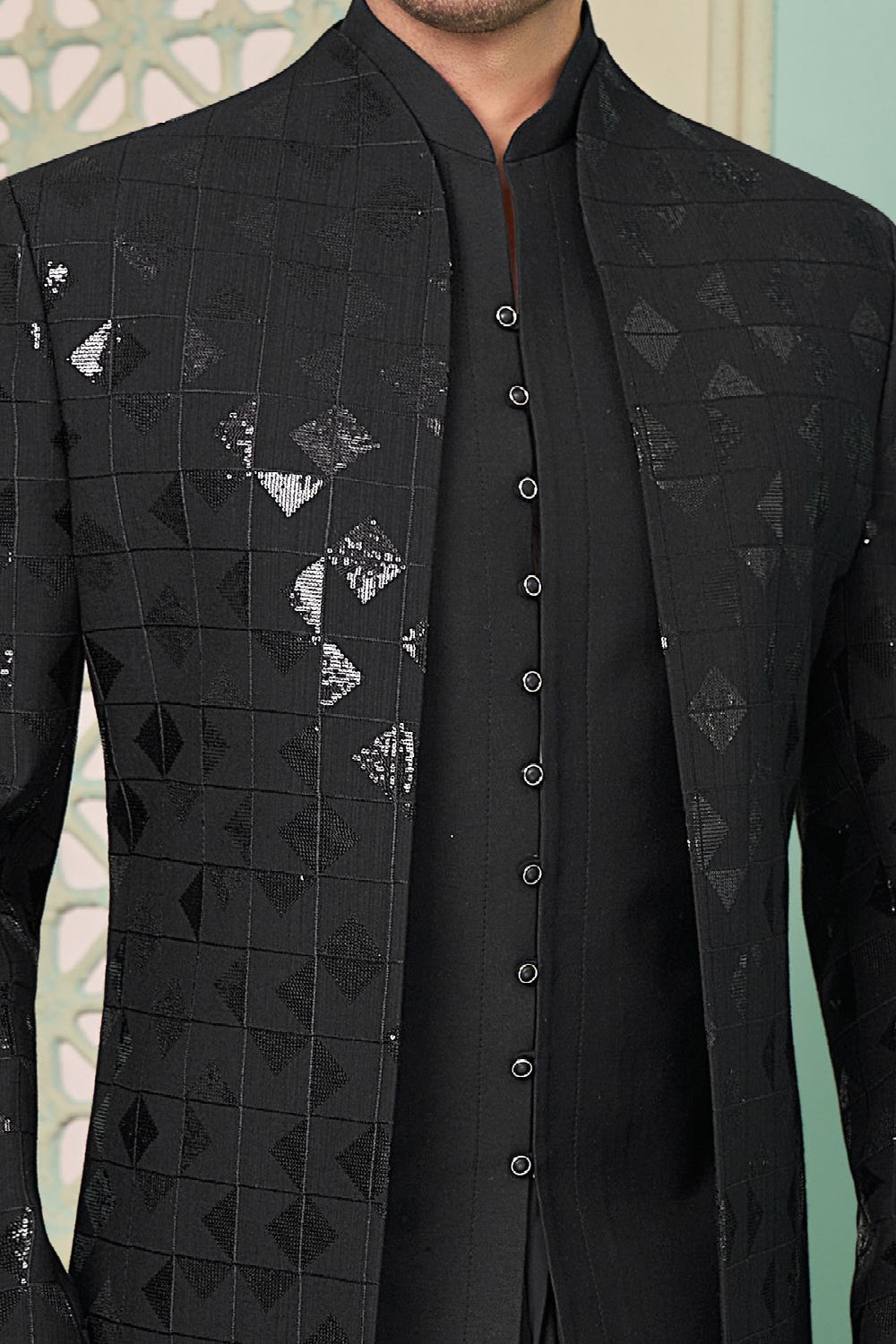 Embroidered Art Silk Black Indo Western (NMK-7646) - Nihal Fashions