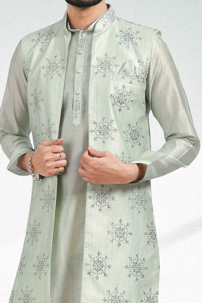 Embroidered Art Silk Pista Green Indo Western (NMK-6462)