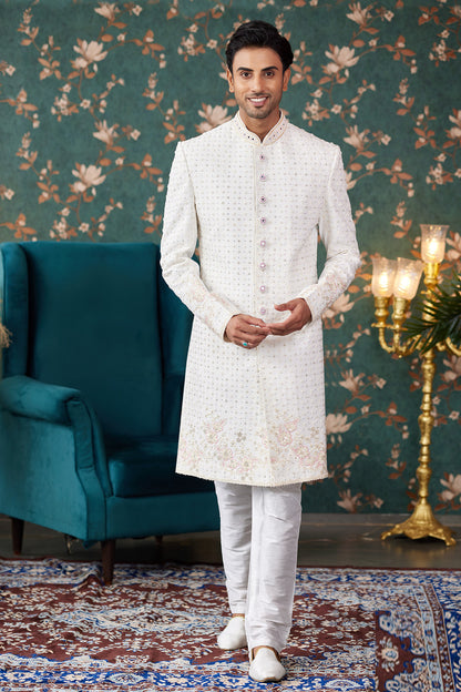 Embroidered Art Silk Sherwani (NMK-8233) - Nihal Fashions