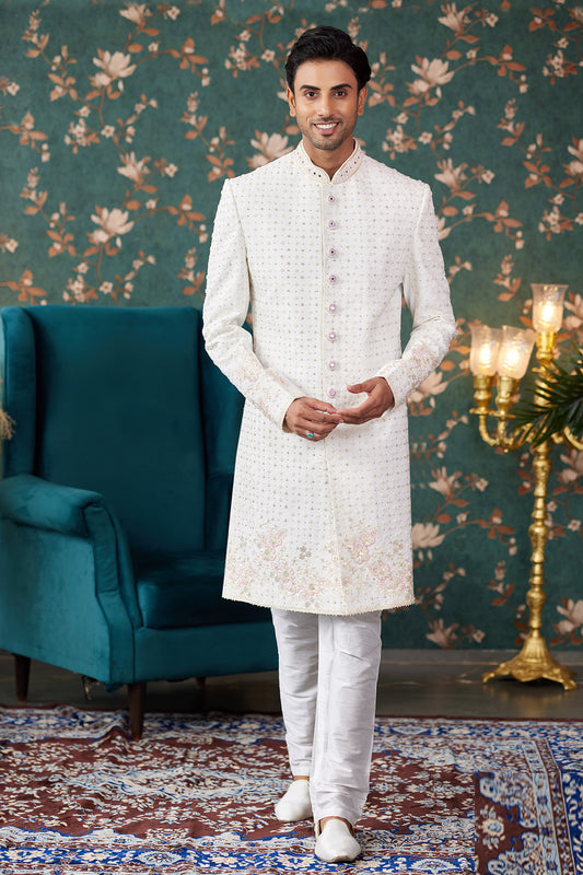 Embroidered Art Silk Sherwani (NMK-8233) - Nihal Fashions