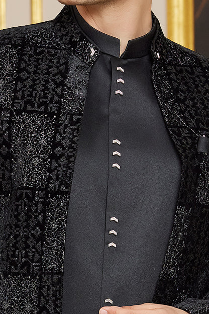Embroidered Black Art Silk Indo Western (NMK-8275) - Nihal Fashions