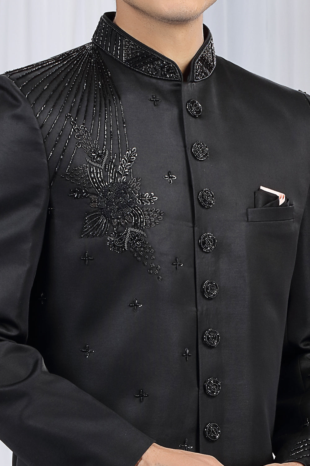 Embroidered Black Art Silk Indo Western (NMK-8682) - Nihal Fashions