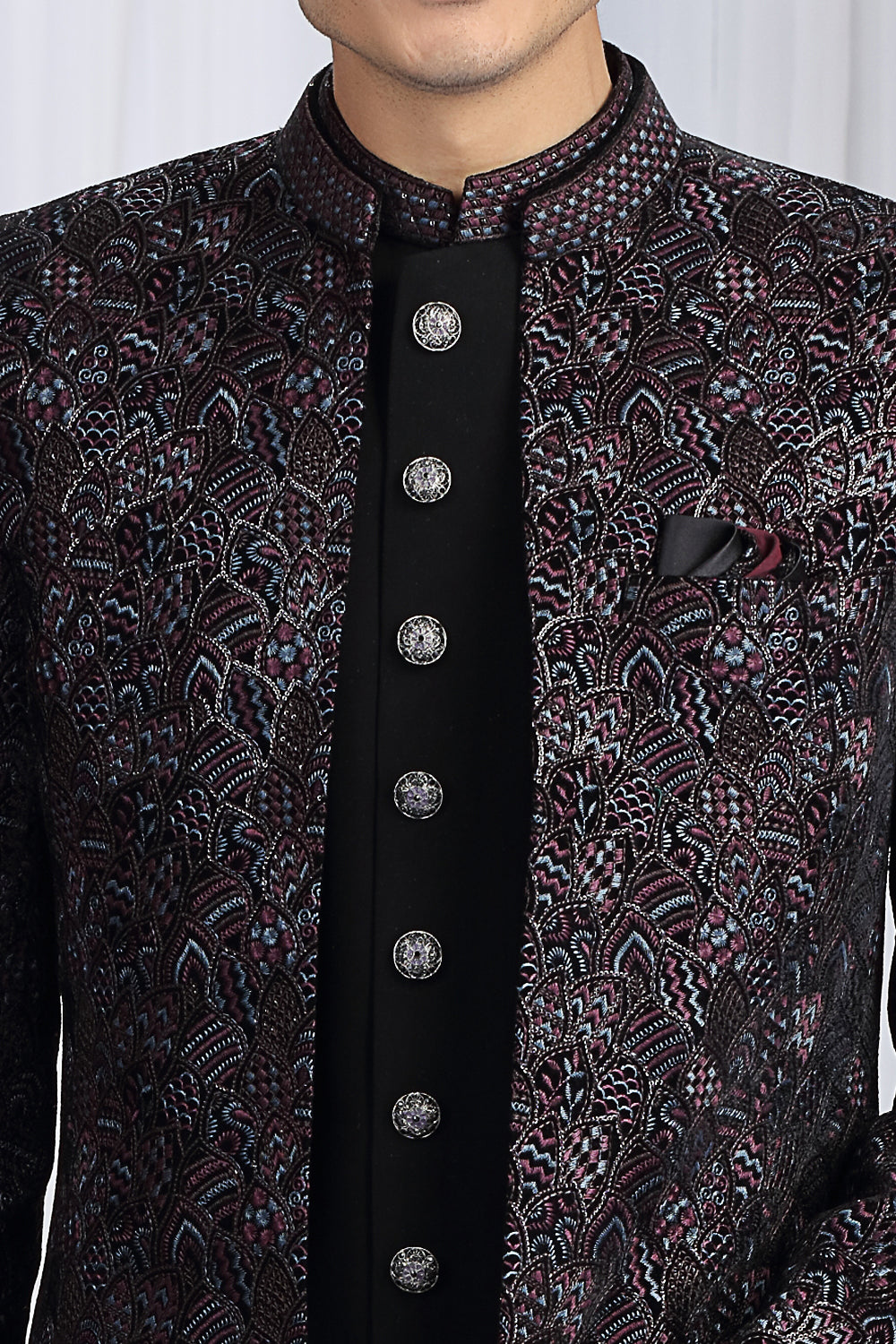 Embroidered Black Velvet 3 piece Indo Western (NMK-8662) - Nihal Fashions