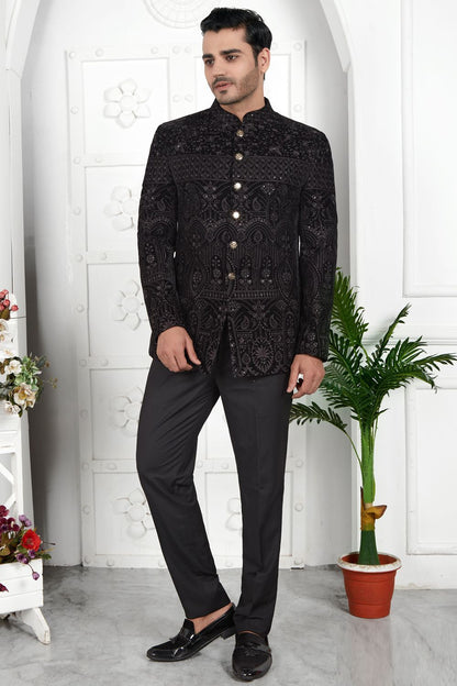 Embroidered Black Velvet Indo Western (NMK-7215) - Nihal Fashions