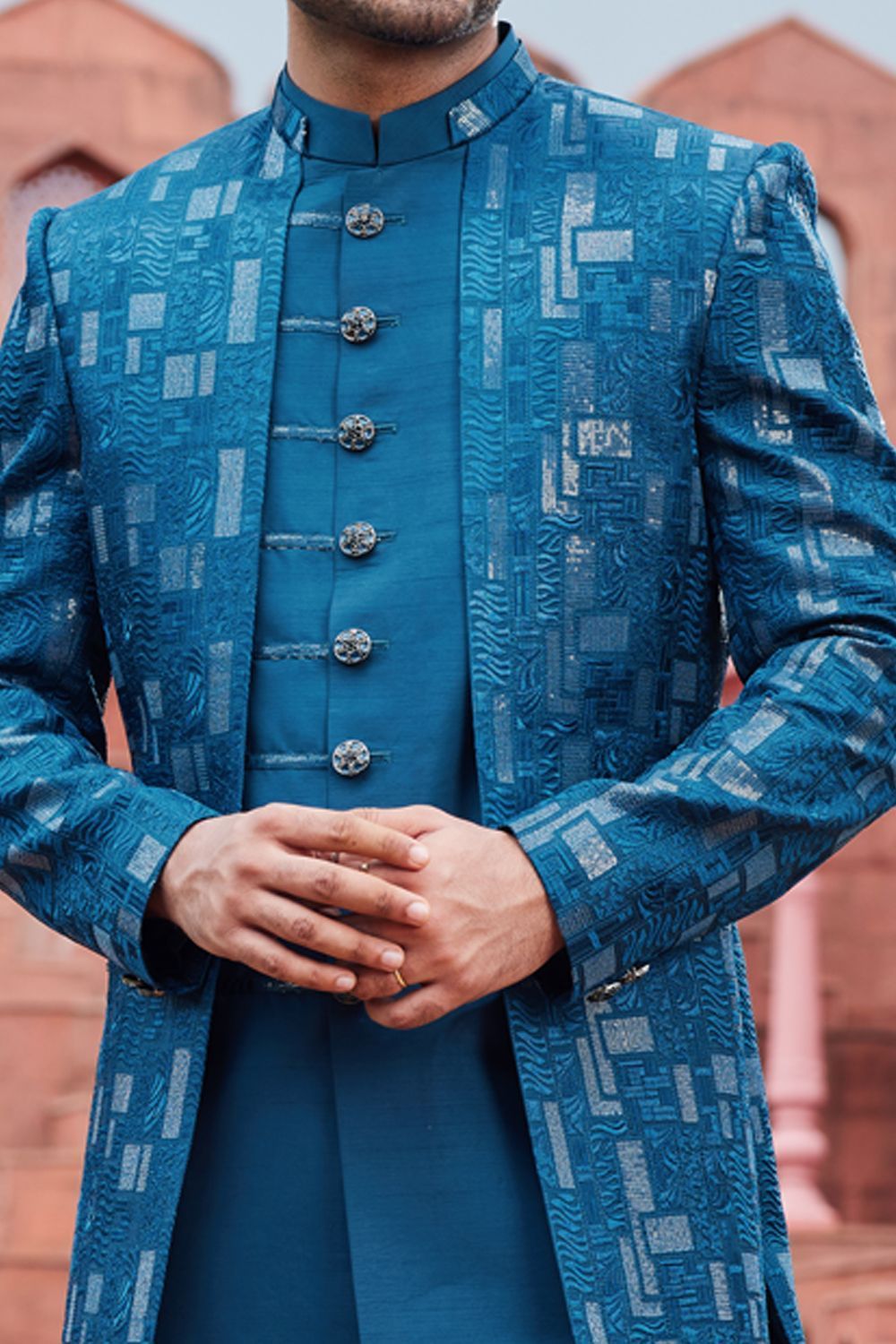 Embroidered Blue Art Silk Indo Western (NMK-7104) - Nihal Fashions
