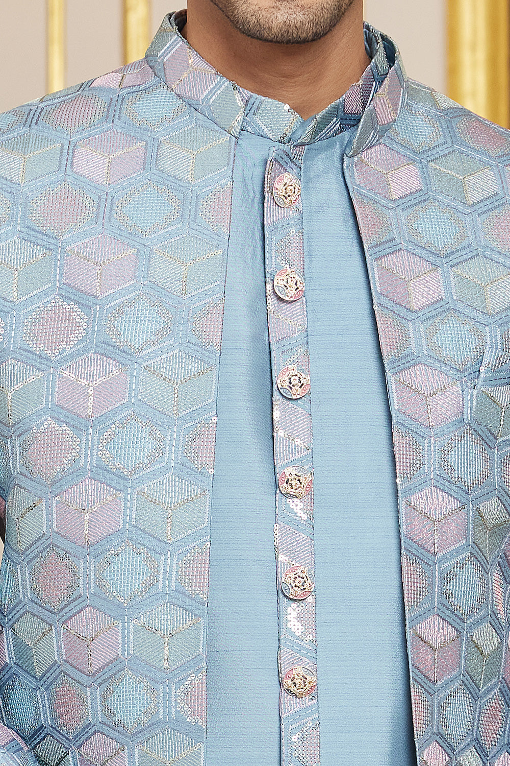 Embroidered Blue Art Silk Indo Western (NMK-8267) - Nihal Fashions