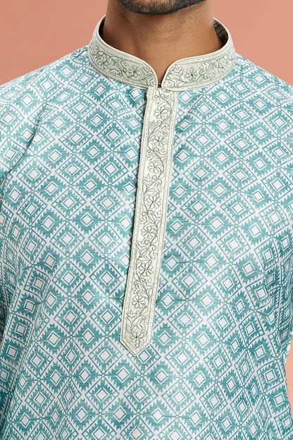 Embroidered Blue Cotton Kurta Pajama (NMK-7533) - Nihal Fashions