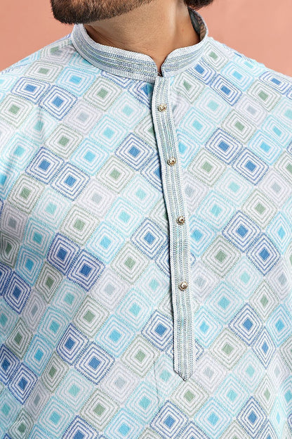 Embroidered Blue Cotton Kurta Pajama (NMK-7546) - Nihal Fashions
