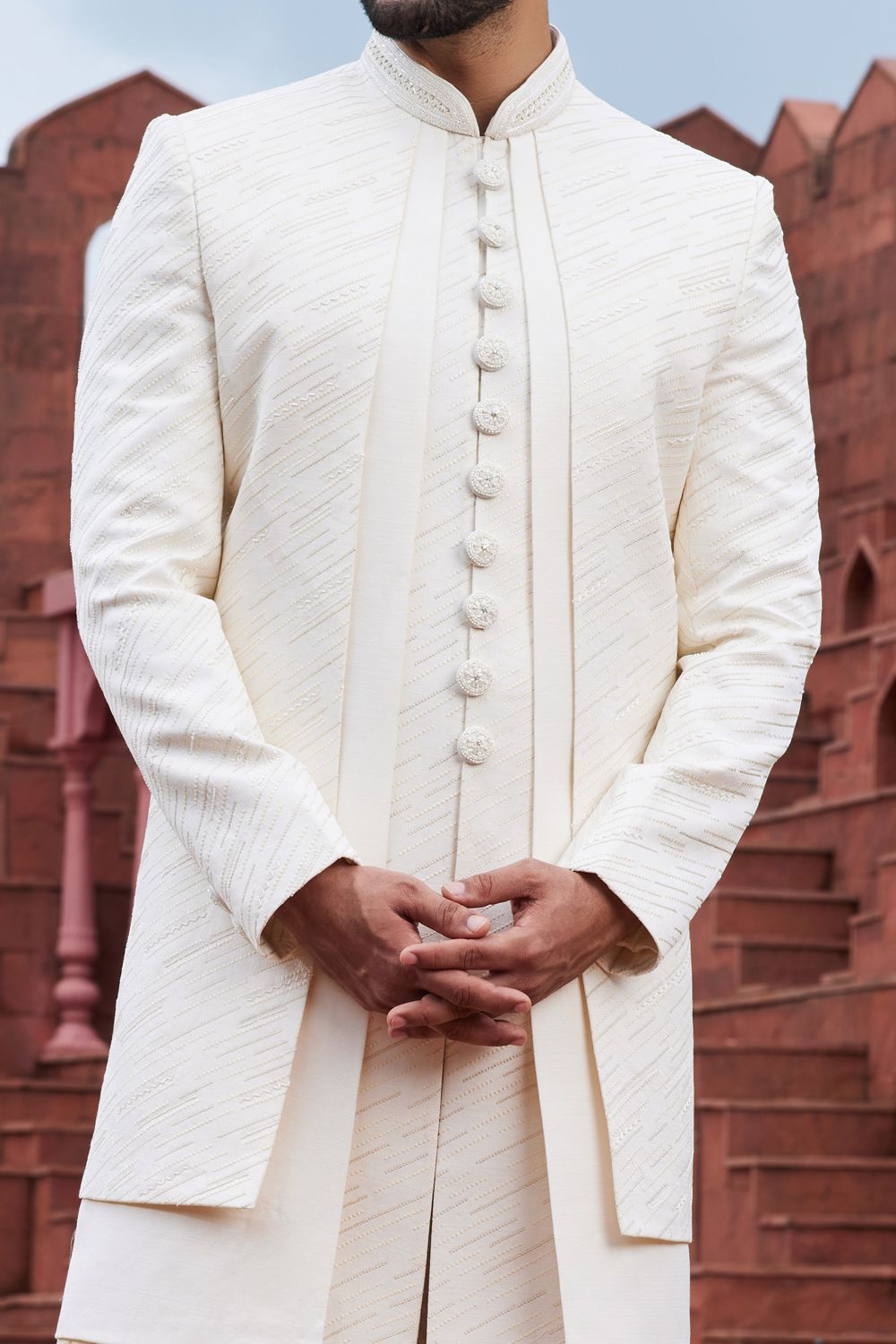 Embroidered Cream Art Silk Indo Western (NMK-7099) - Nihal Fashions