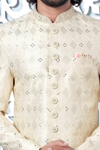 Embroidered Cream Art Silk Indo Western (NMK-7691) - Nihal Fashions