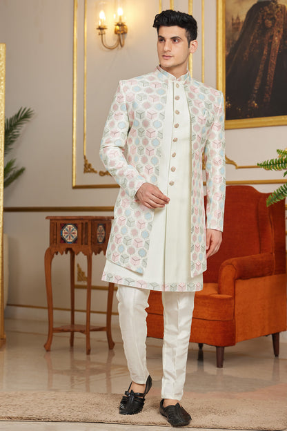 Embroidered Cream Art Silk Indo Western (NMK-8266) - Nihal Fashions
