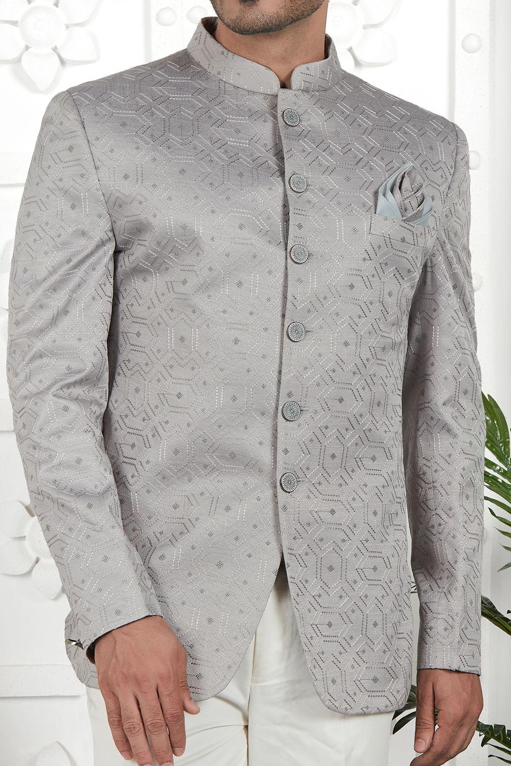 Embroidered Grey Art Silk Indo Western (NMK-7210) - Nihal Fashions