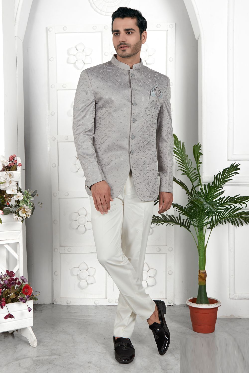 Embroidered Grey Art Silk Indo Western (NMK-7210) - Nihal Fashions