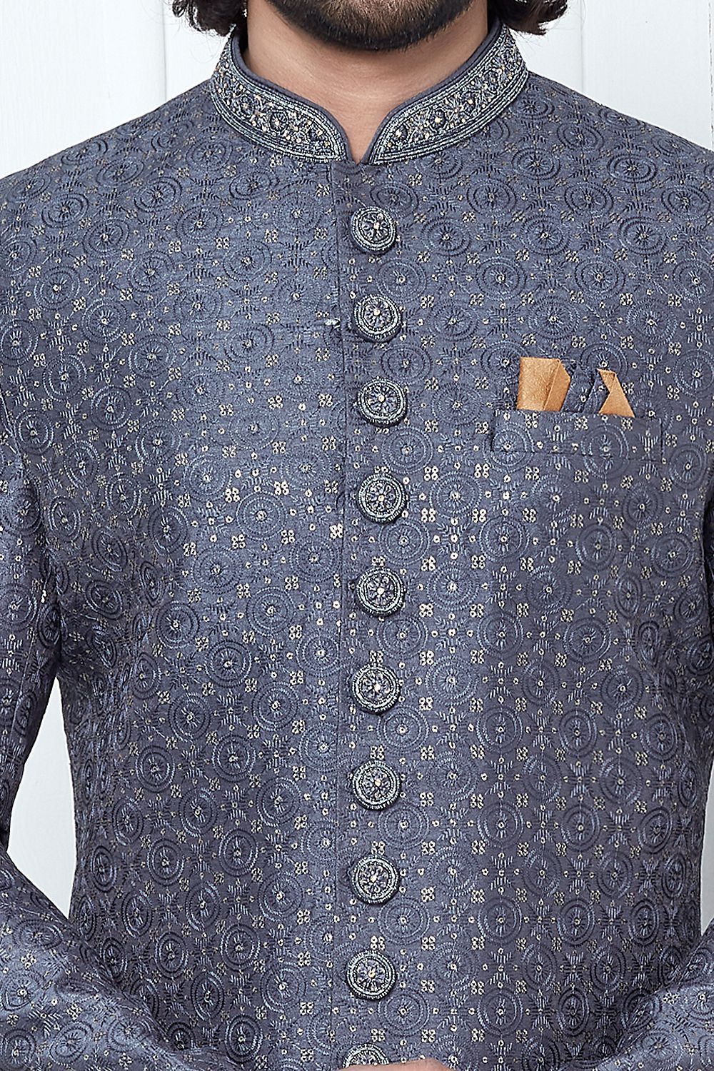 Embroidered Grey Art Silk Indo Western (NMK-7701) - Nihal Fashions