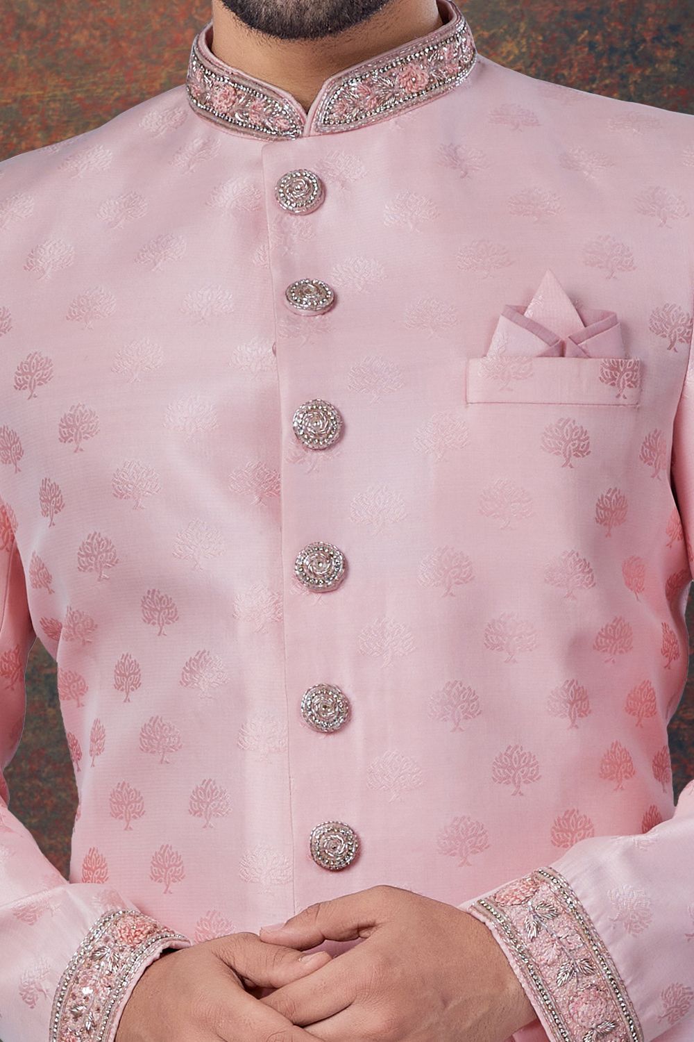 Embroidered Jaquard Pink Indo Western (NMK-7796) - Nihal Fashions
