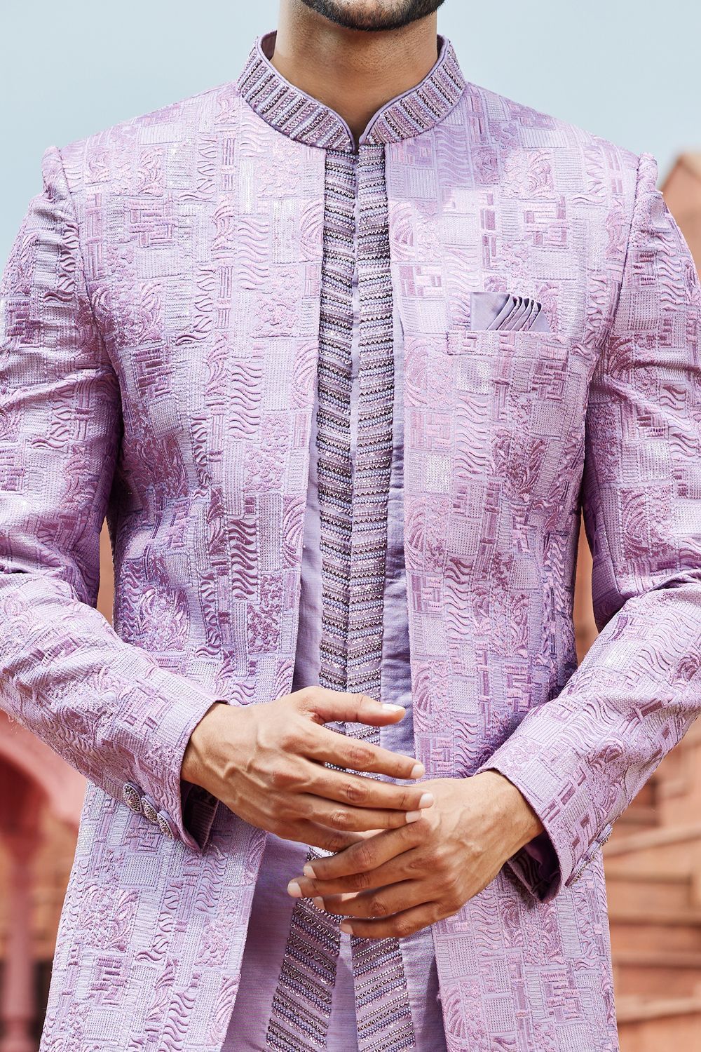 Embroidered Light Purple Art Silk Indo Western (NMK-7103) - Nihal Fashions