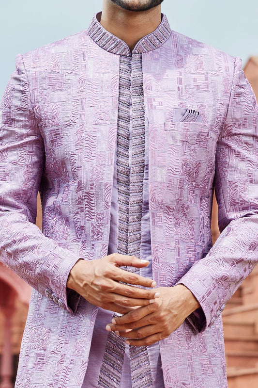 Embroidered Light Purple Art Silk Indo Western (NMK-7103) - Nihal Fashions