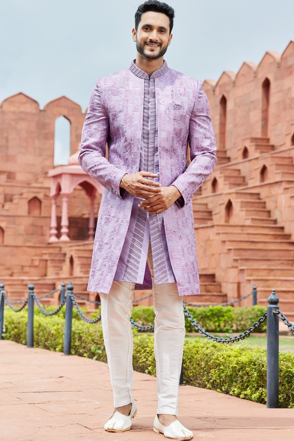 Embroidered Light Purple Art Silk Indo Western (NMK-7103) - Nihal Fashions