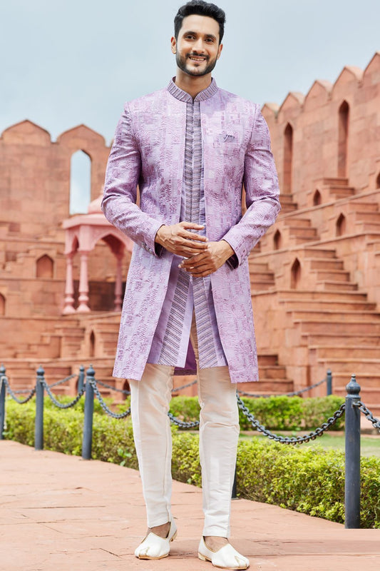 Embroidered Light Purple Art Silk Indo Western (NMK-7103) - Nihal Fashions