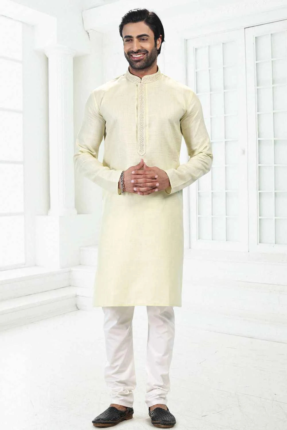 Embroidered Linen Cotton Pista Green Kurta (NMK-6650)