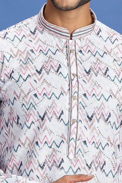 Embroidered Off White Cotton Kurta Pajama (NMK-7518) - Nihal Fashions
