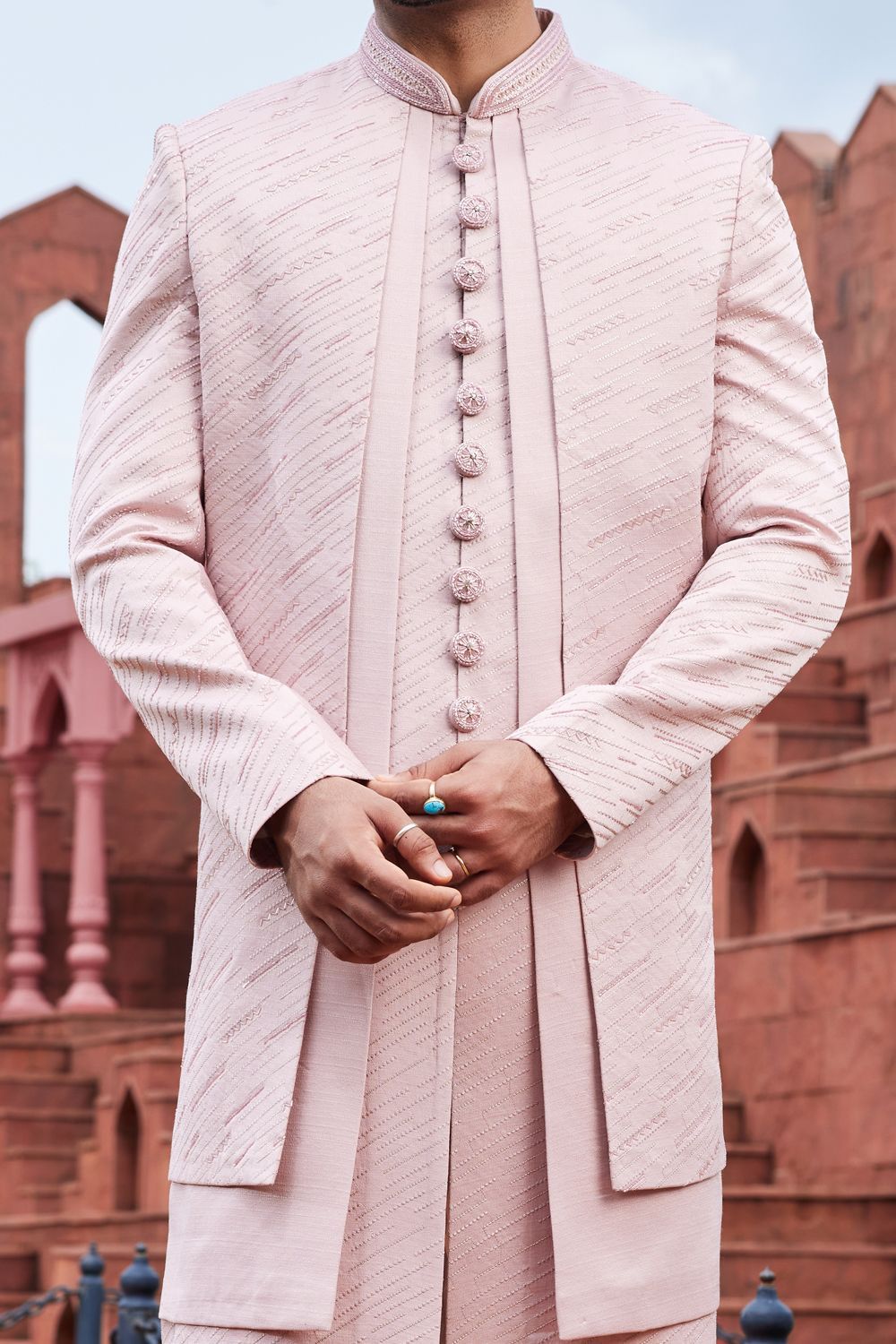 Embroidered Onion Pink Art Silk Indo Western (NMK-7100) - Nihal Fashions
