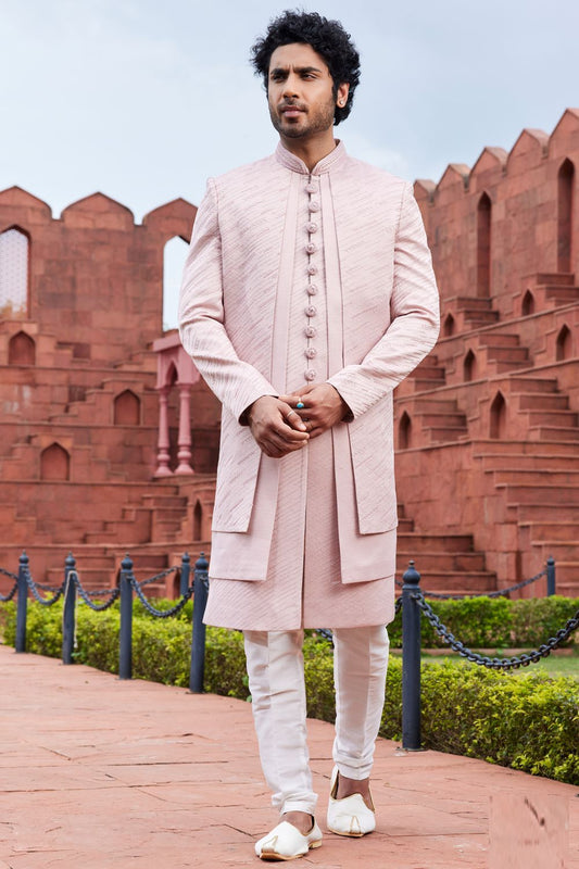 Embroidered Onion Pink Art Silk Indo Western (NMK-7100) - Nihal Fashions