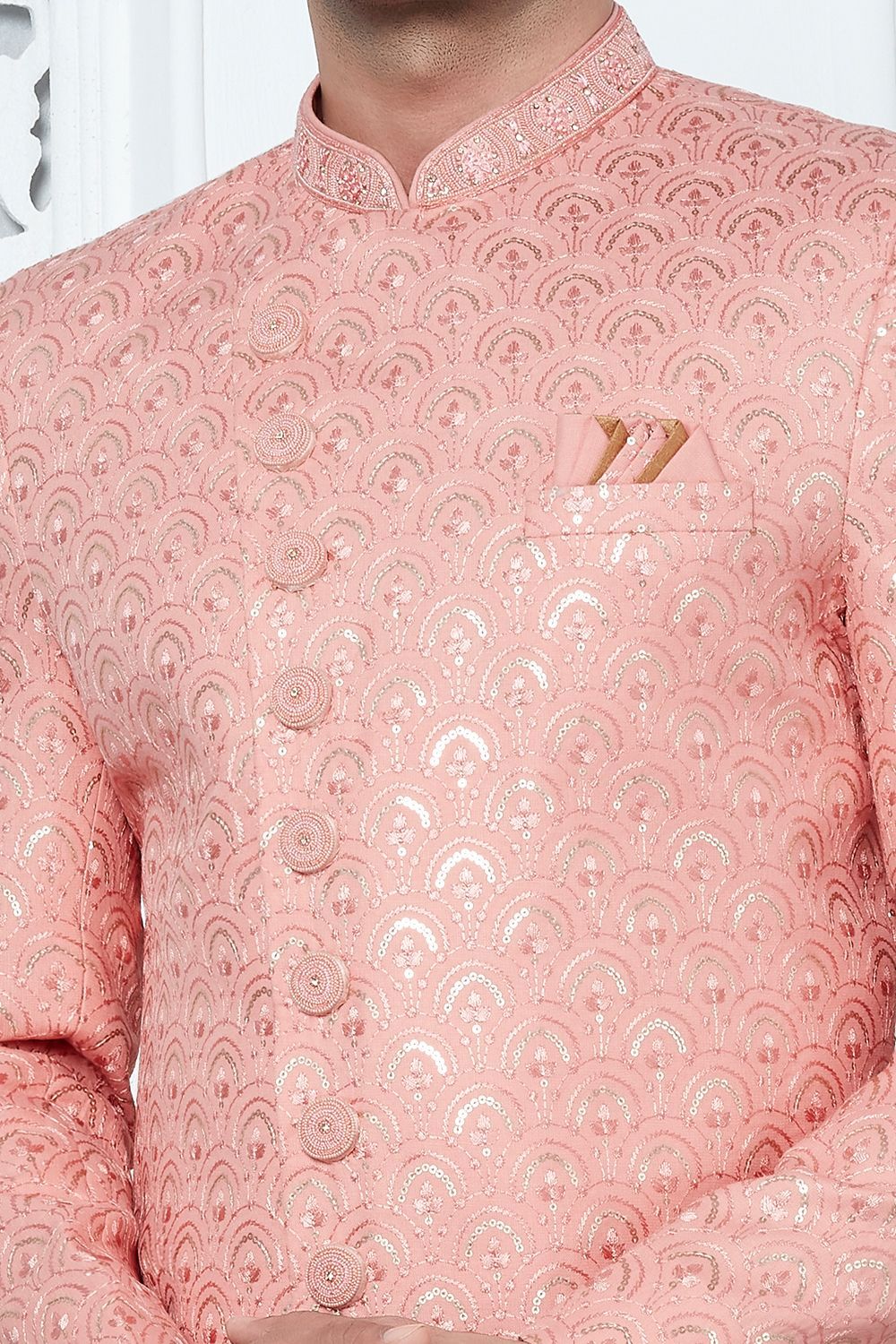 Embroidered Peach Art Silk Indo Western (NMK-7696) - Nihal Fashions