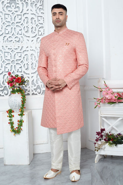 Embroidered Peach Art Silk Indo Western (NMK-7696) - Nihal Fashions