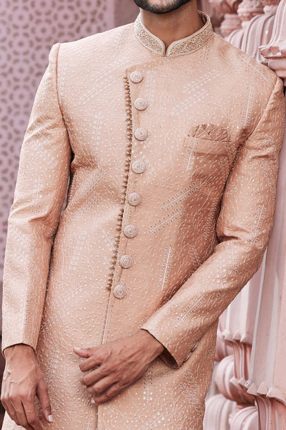 Embroidered Peach Art Silk Sherwani (NMK-7120) - Nihal Fashions