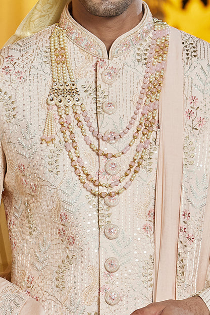 Embroidered Peach Art Silk Sherwani (NMK-8188) - Nihal Fashions