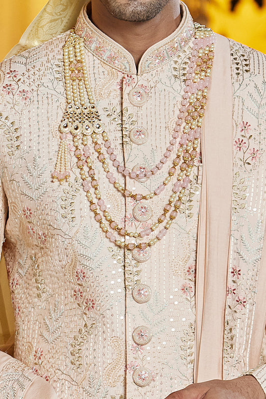 Embroidered Peach Art Silk Sherwani (NMK-8188) - Nihal Fashions