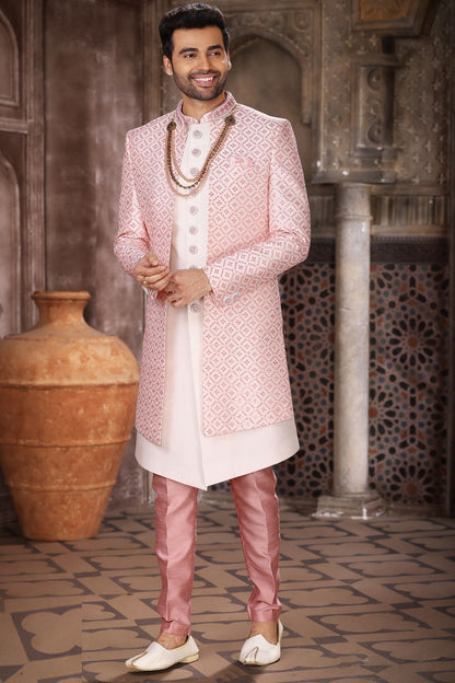 Embroidered Pink Art Silk Indo Western (NMK-6839) - Nihal Fashions