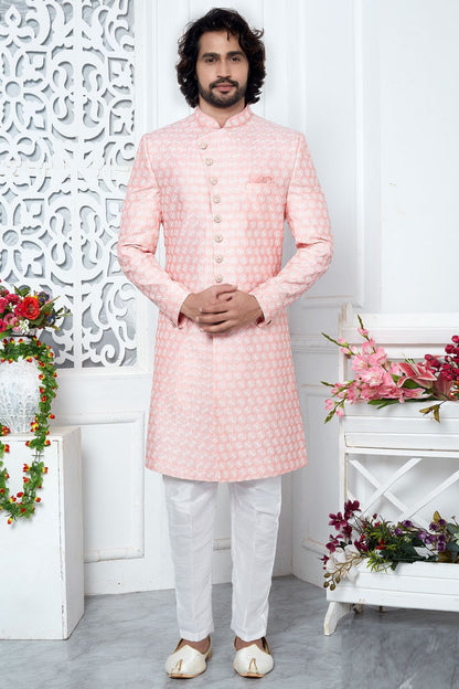 Embroidered Pink Art Silk Indo Western (NMK-7197) - Nihal Fashions