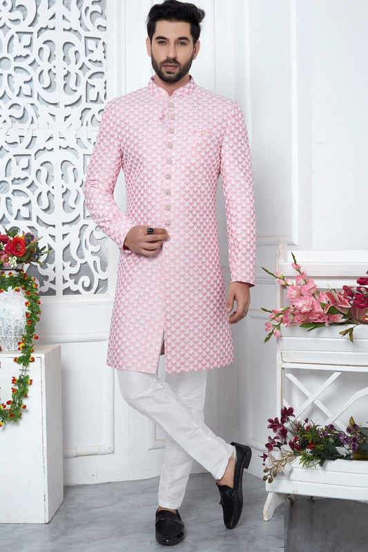 Embroidered Pink Art Silk Indo Western (NMK-7200) - Nihal Fashions