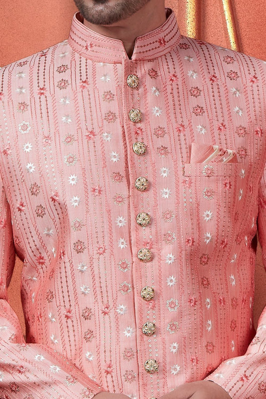 Embroidered Pink Art Silk Sherwani (NMK-7729) - Nihal Fashions